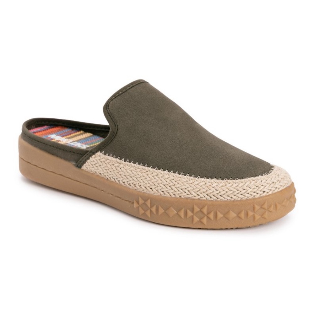Muk Luks Olive Green Slip-On Mule with Tan Sole